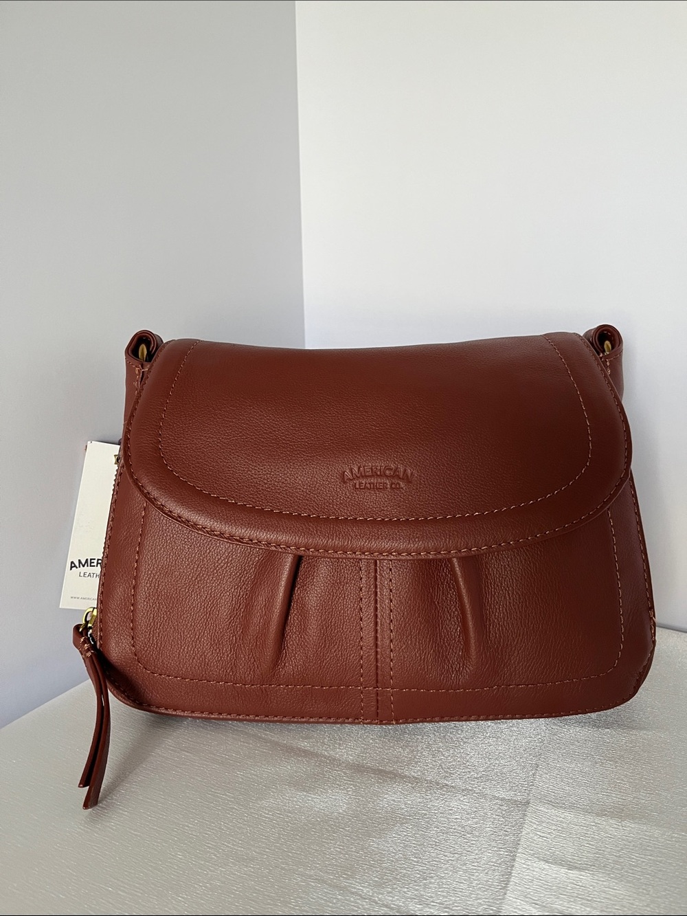 American Leather Co - Leather Crossbody with Two Straps in Brandy
